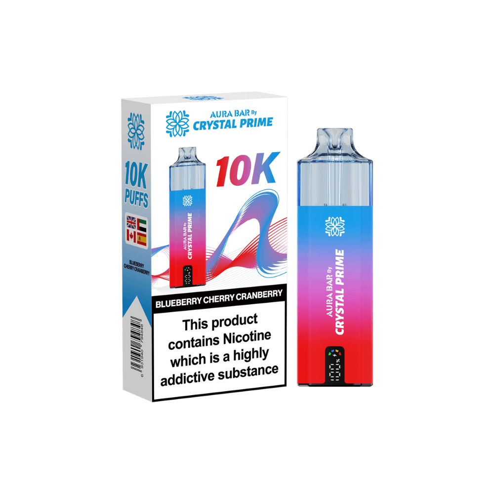  Blueberry Cherry Cranberry Crystal Prime Aura Bar 10K Prefilled Vape Kit