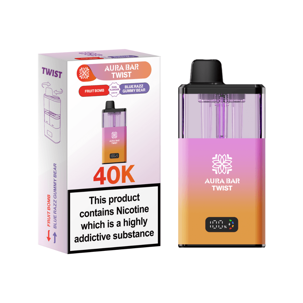  Fruit Bomb / Blue Razz Gummy Bear Crystal Prime Aura Bar Twist 40K Vape Kit