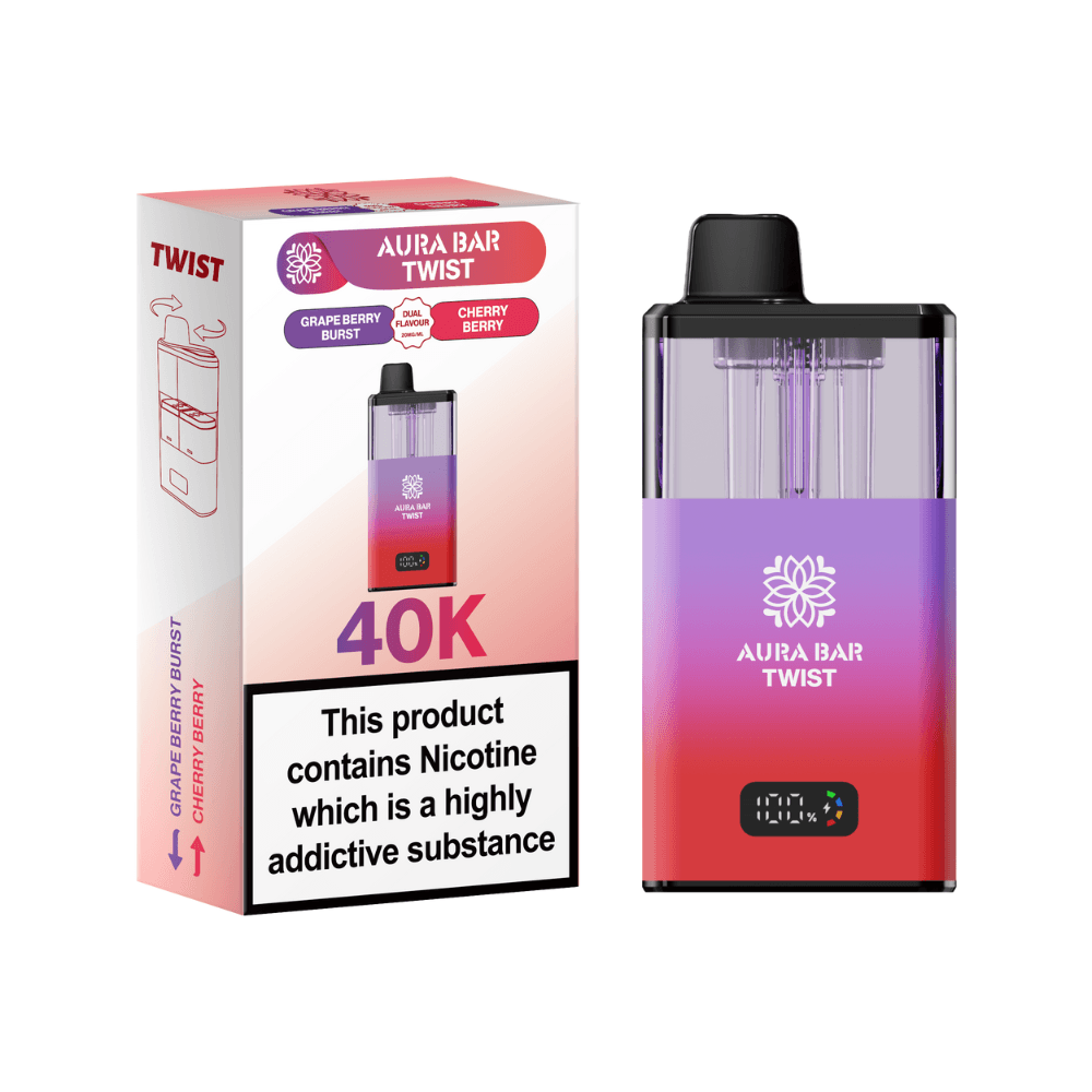  Grape Berry Burst / Cherry Berry Crystal Prime Aura Bar Twist 40K Vape Kit
