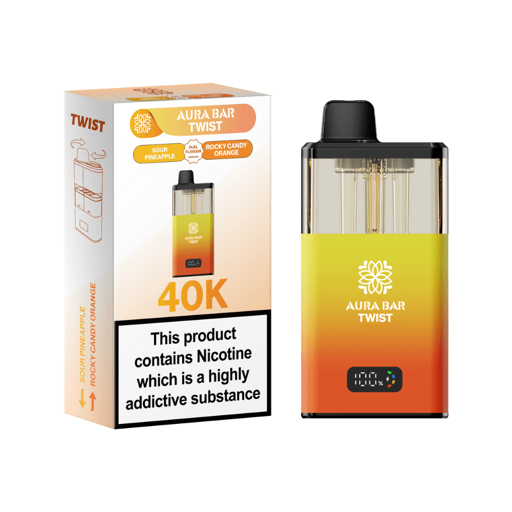  Sour Pineapple / Rocky Candy Orange Crystal Prime Aura Bar Twist 40K Vape Kit