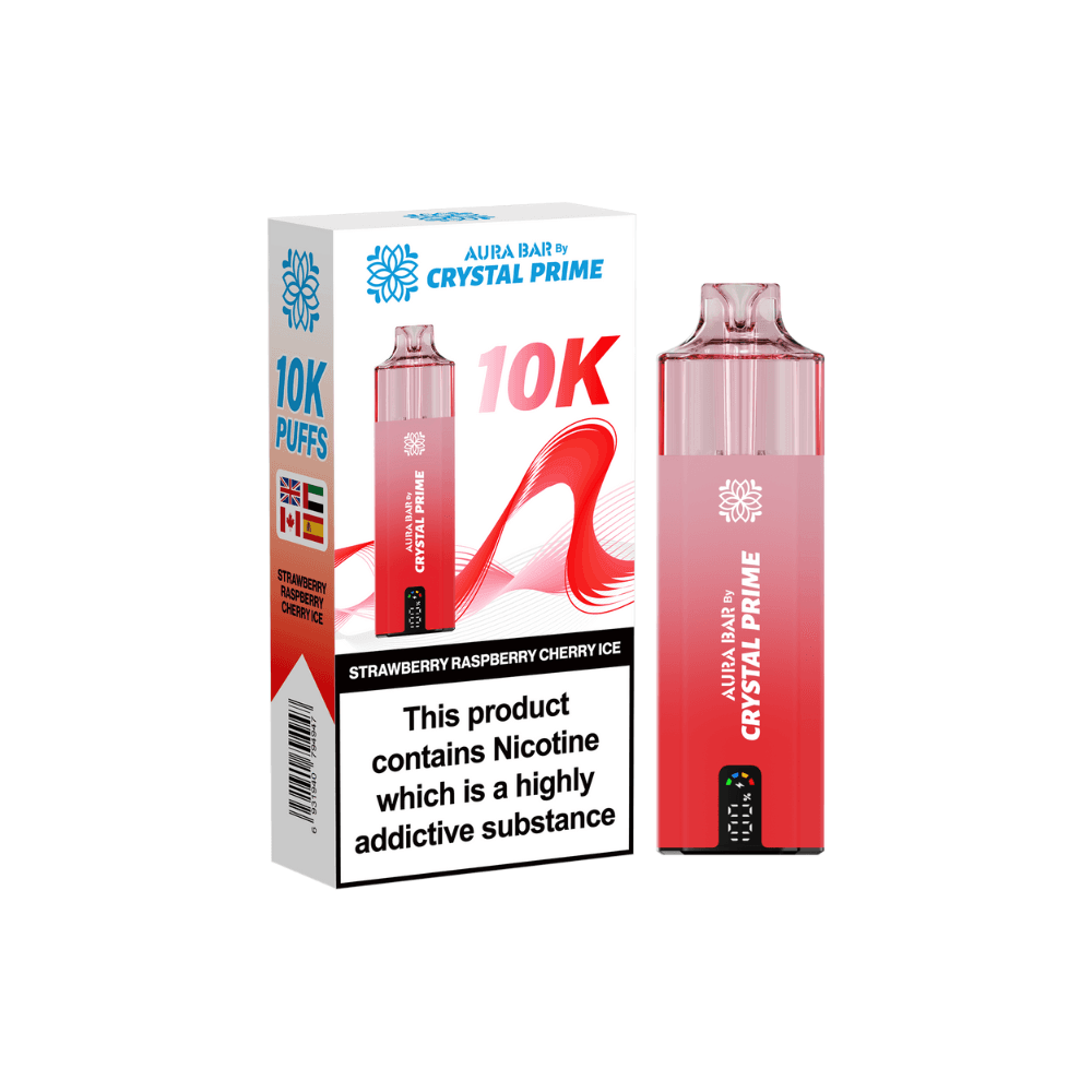 Strawberry Raspberry Cherry Ice Crystal Prime Aura Bar 10K Prefilled Vape Kit