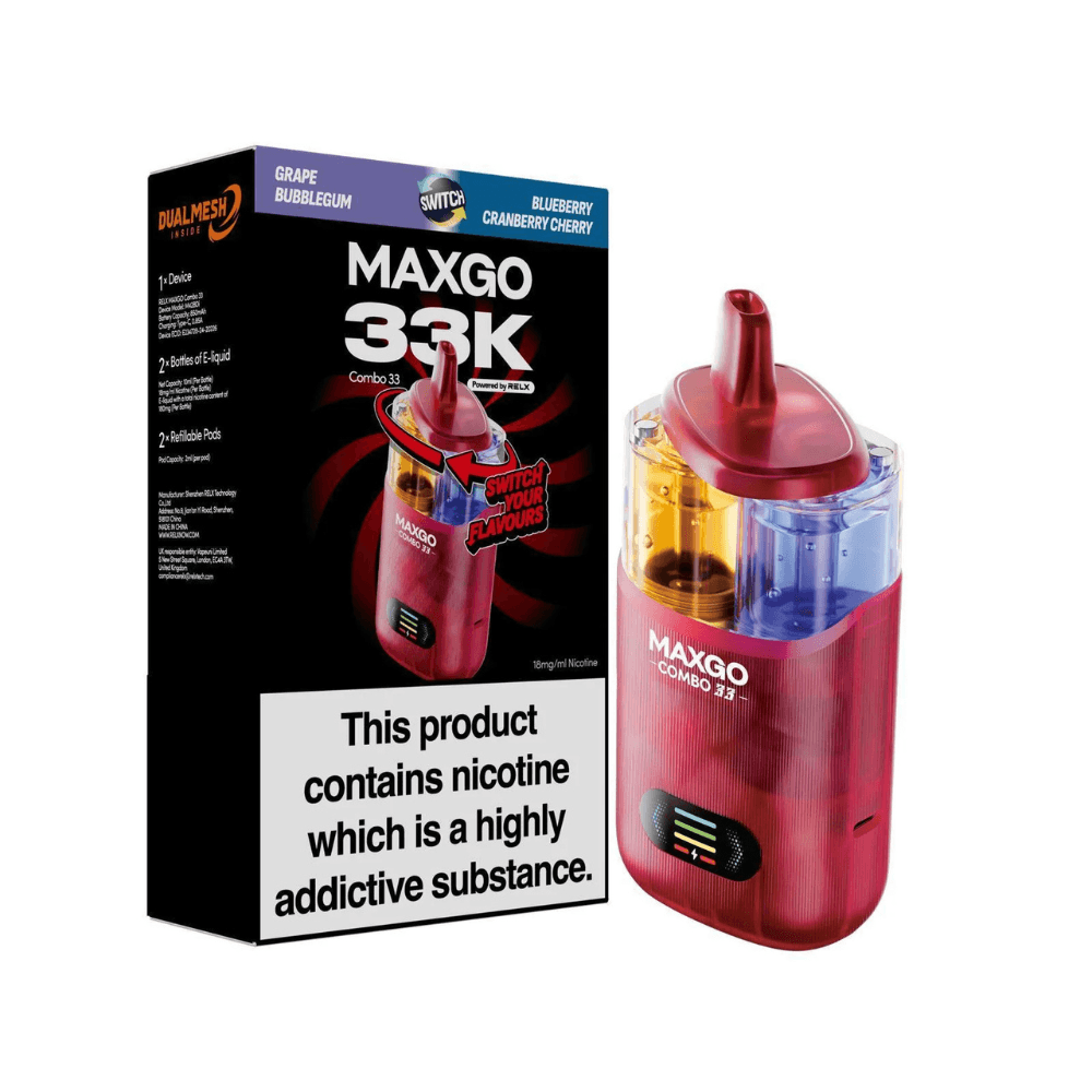  Blueberry Cranberry Cherry / Grape Bubble Gum Maxgo 33k Prefilled Vape Kit