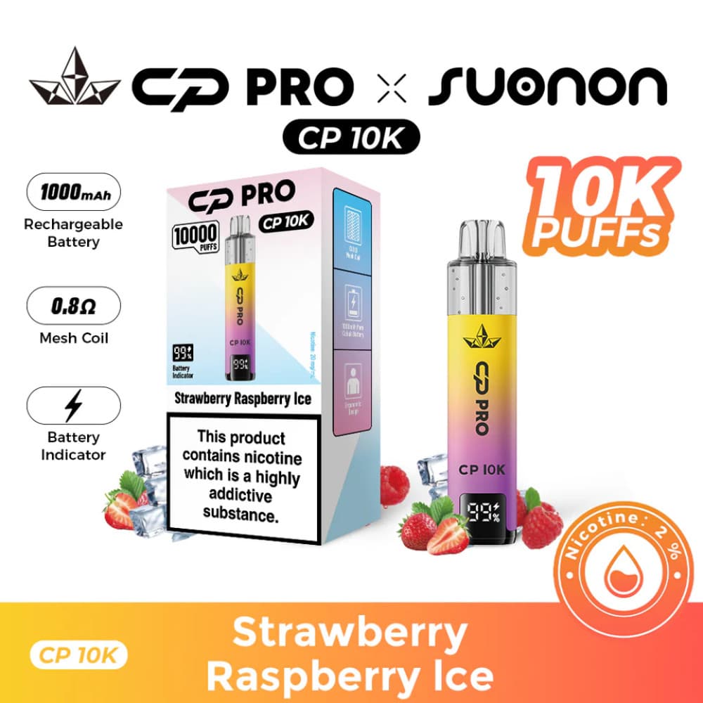  Strawberry Raspberry Ice Crystal Pro CP 10k Prefilled Pod Vape Kit