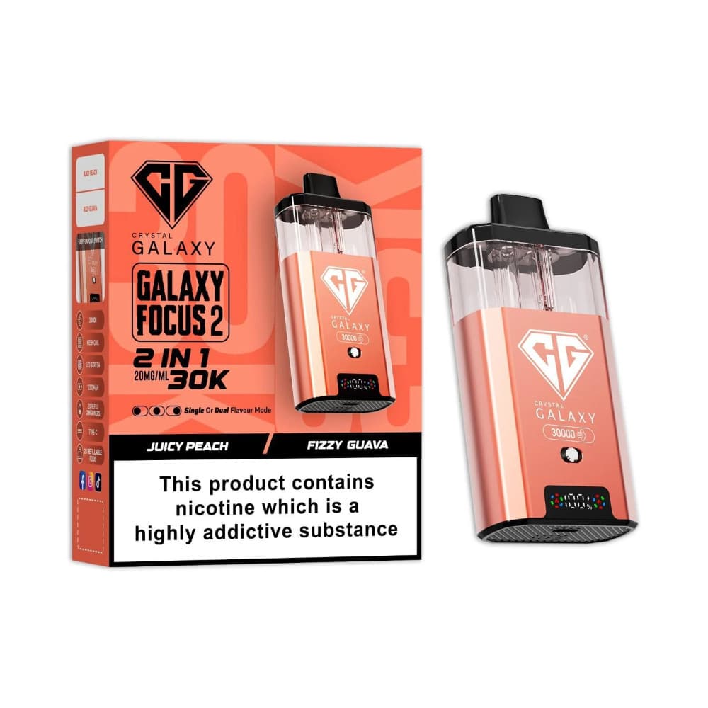  Juicy Peach/Fizzy Guava Crystal Galaxy 30k Focus 2 Prefilled Vape Kit