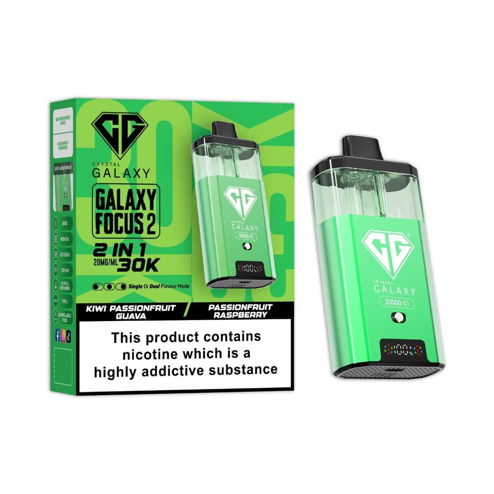  Kiwi Passionfruit Guava/Passionfruit Raspberry Crystal Galaxy 30k Focus 2 Prefilled Vape Kit
