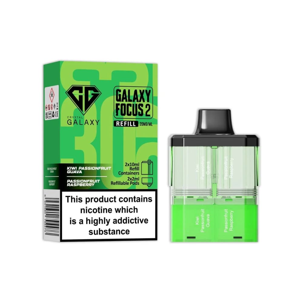  Kiwi Passionfruit Guava / Passionfruit Raspberry Crystal Galaxy 30k Focus 2 Pods