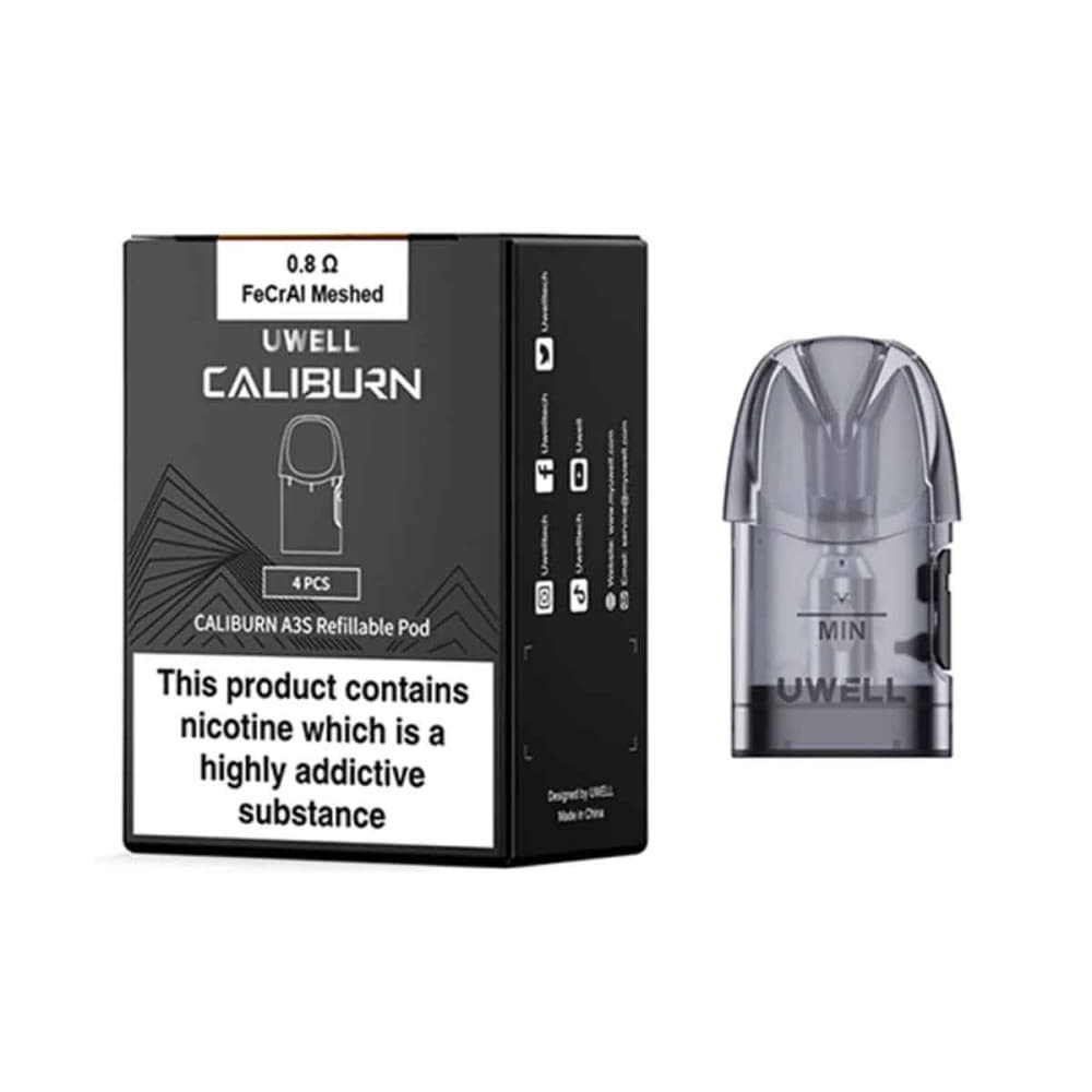  0.8ohm Uwell Caliburn A3S Replacement Pods 4 Packs