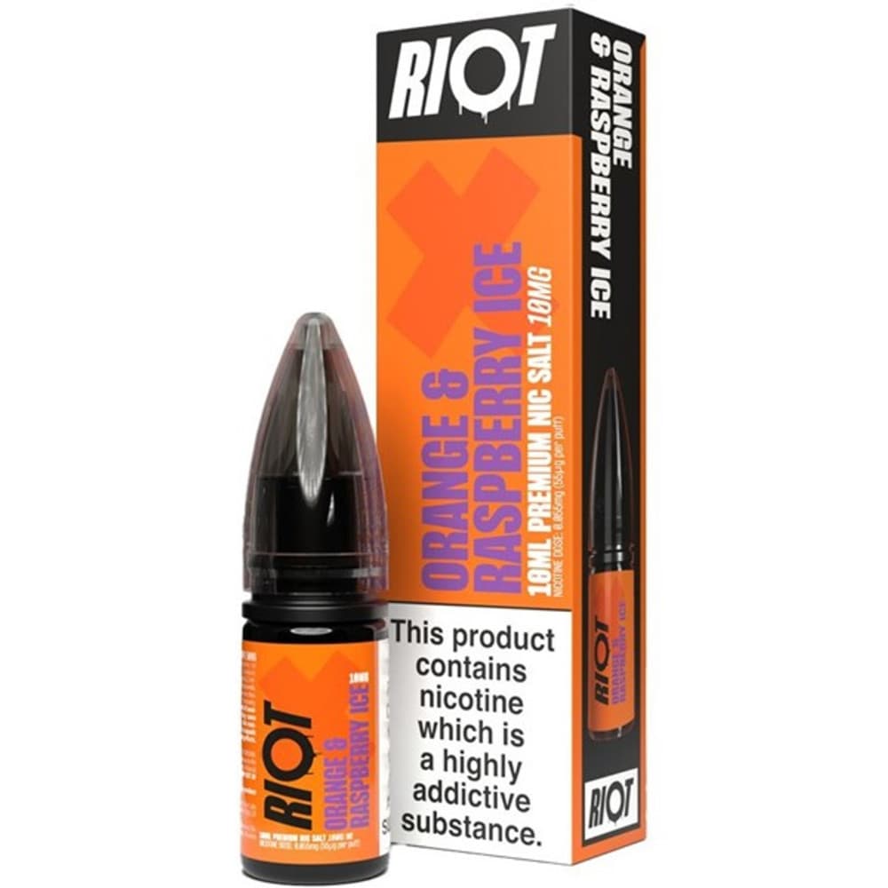  Orange & Raspberry Ice / 10mg Riot X Nic Salts e liquids 10ml