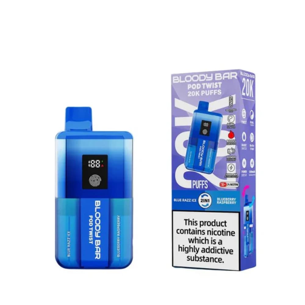  Blue Razz Ice/ Blueberry Raspberry Bloody Bar Twist 20k Prefilled Pod Vape Kit