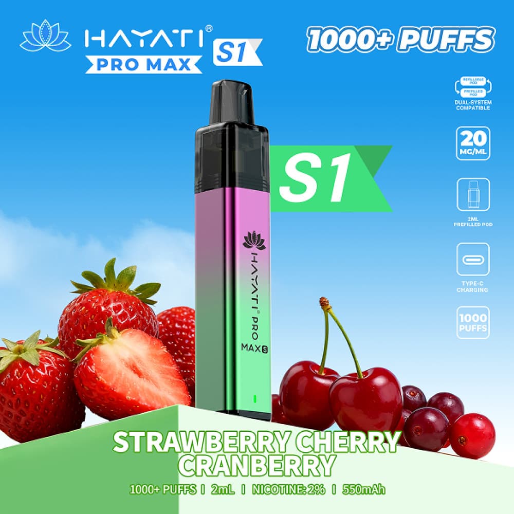  Strawberry Cherry Cranberry Hayati Pro Max S1 Prefilled Vape Kit